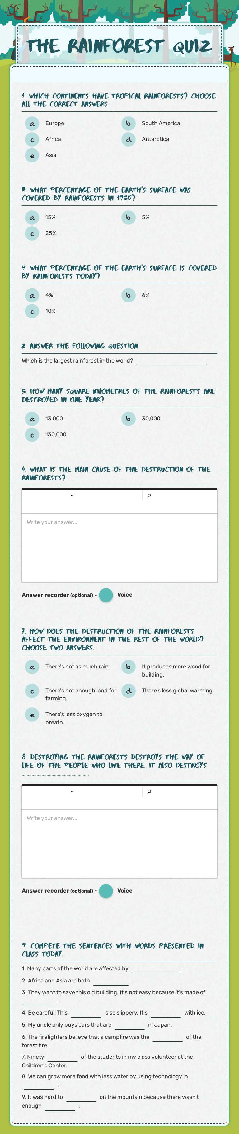 The Rainforest Quiz worksheet preview image