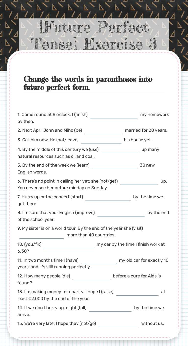 [Future Perfect Tense] Exercise 3 Grade 5 worksheet preview