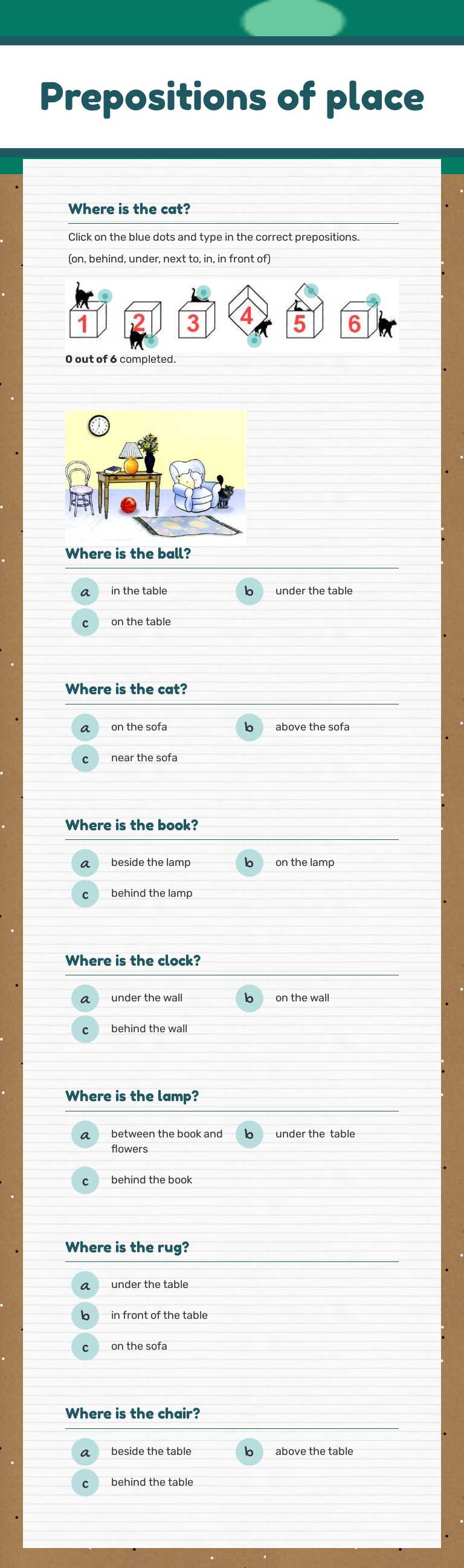 Prepositions of place worksheet preview image