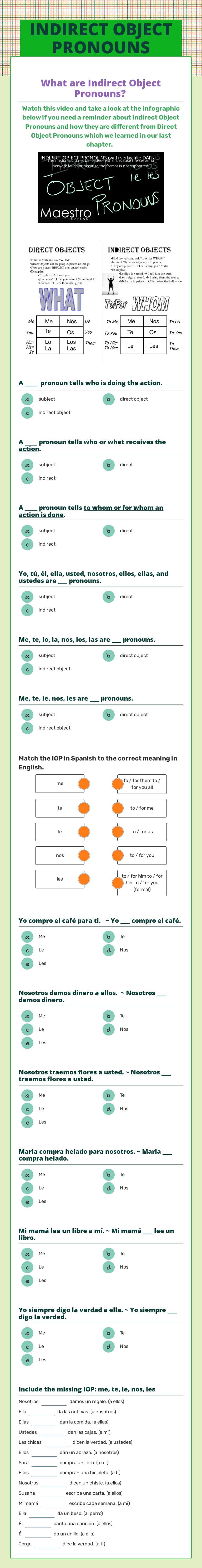 INDIRECT OBJECT PRONOUNS worksheet preview image