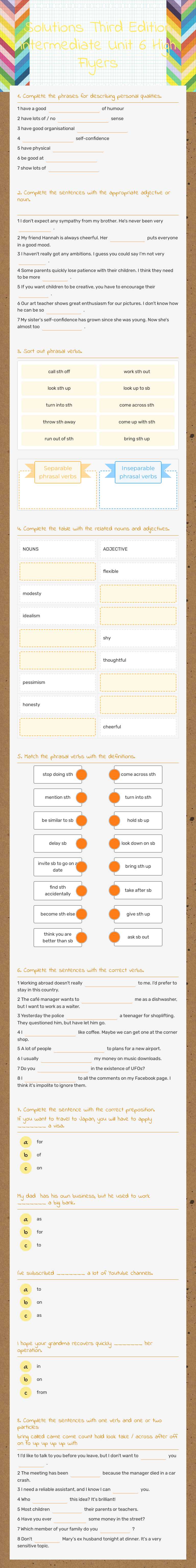 Solutions Third Edition Intermediate Unit 6 High Flyers worksheet preview image