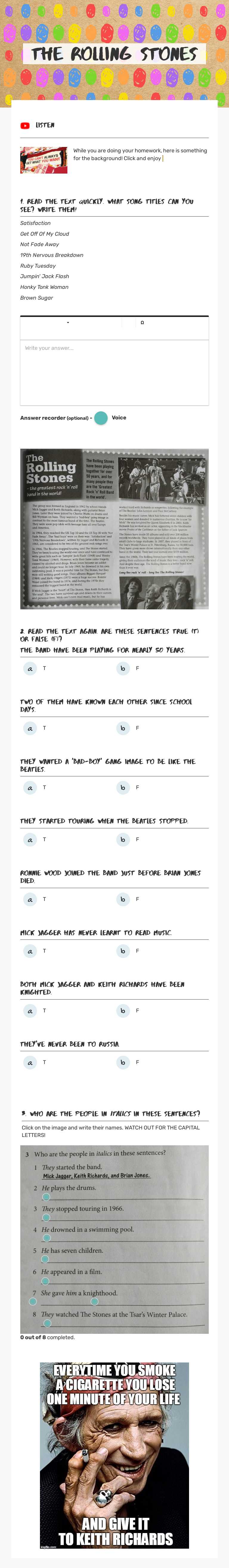 The rolling stones Grade 10 worksheet preview