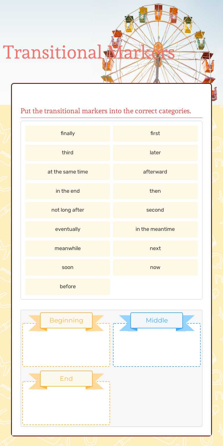Transitional Markers worksheet preview image