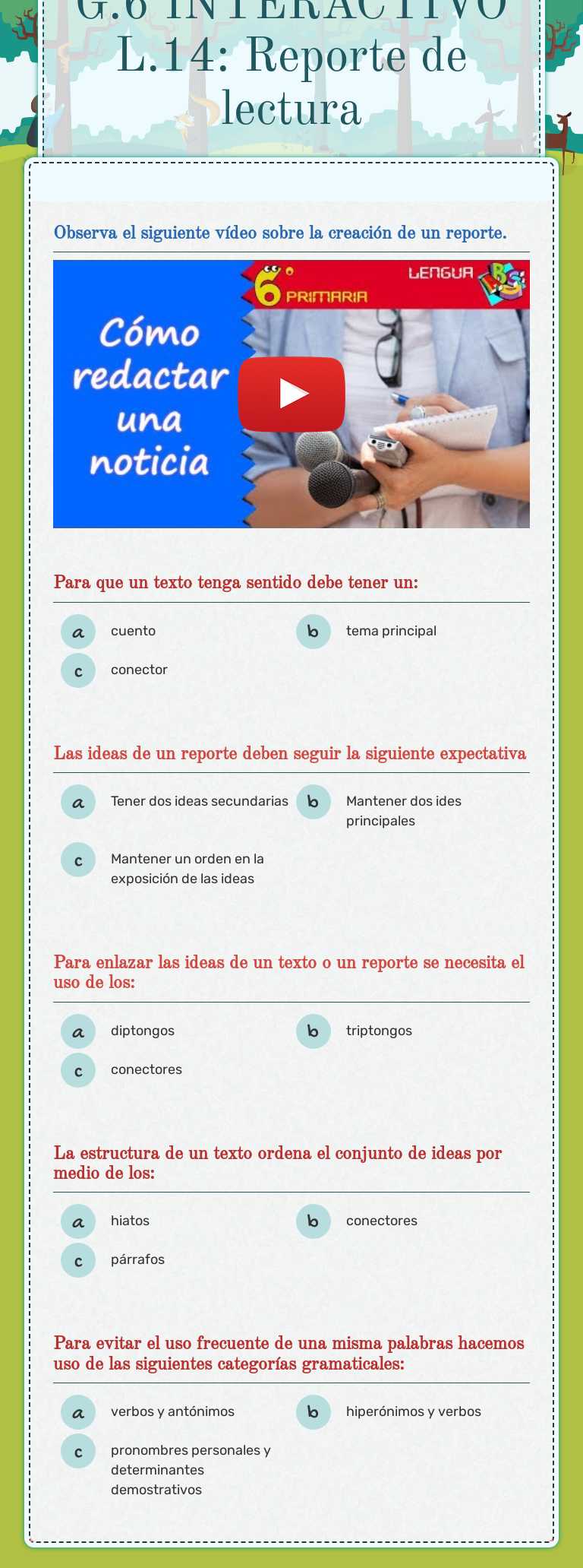 G.6 INTERACTIVO L.14: Reporte de lectura worksheet preview image