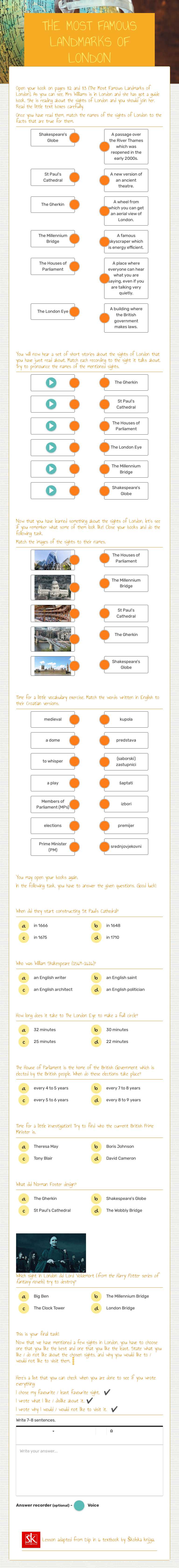 THE MOST FAMOUS LANDMARKS OF LONDON worksheet preview image