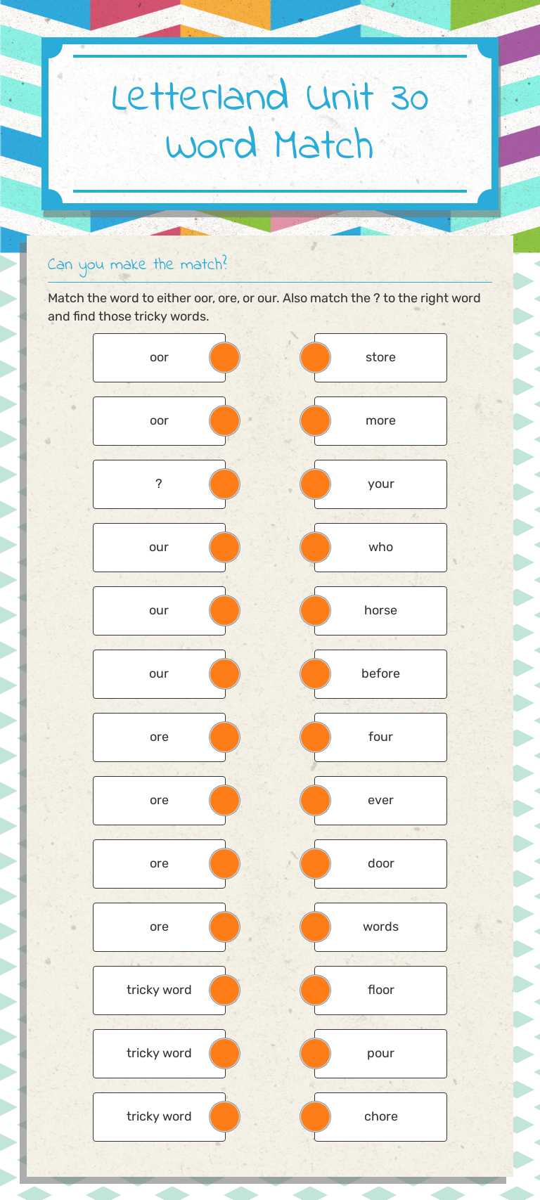 Letterland Unit 30 Word Match worksheet preview image