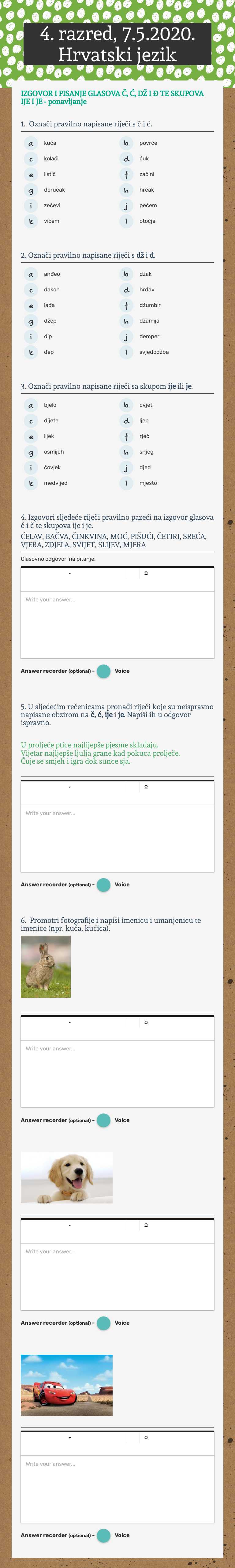 4. razred, 7.5.2020. Hrvatski jezik worksheet preview image
