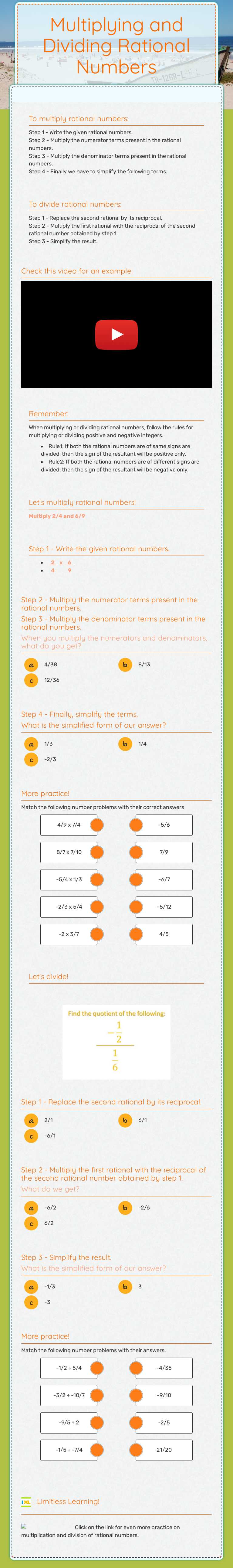 Multiplying and Dividing Rational Numbers worksheet preview image