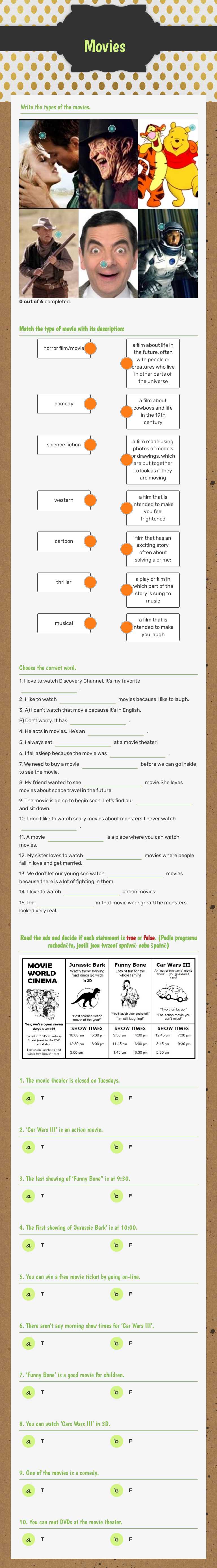 Movies worksheet preview image