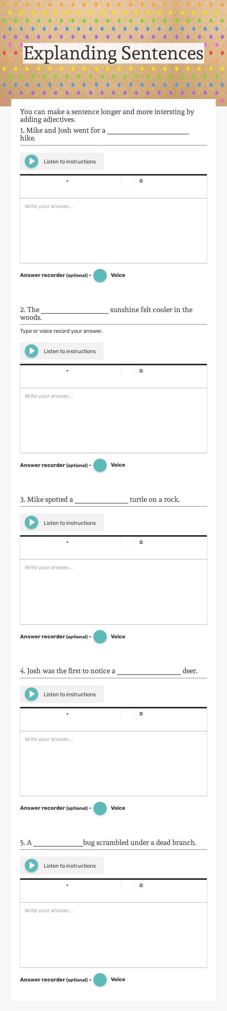 Explanding Sentences Grade 2 worksheet preview