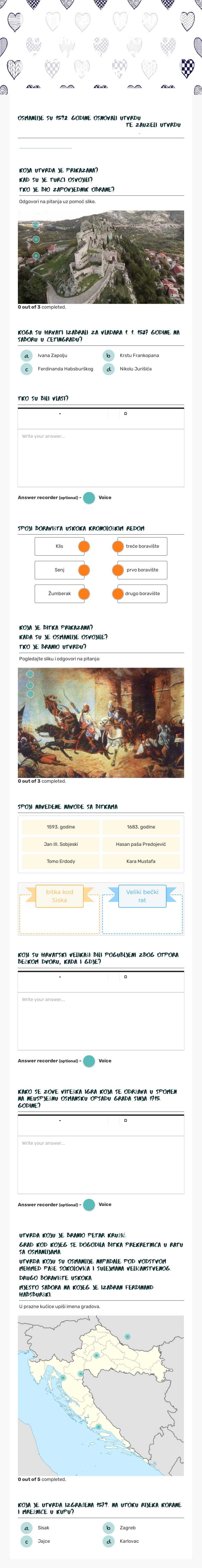 LISTIĆ ZA VJEŽBU - OSMANSKO CARSTVO PREMA HRVATSKOJ I EUROPI worksheet preview image