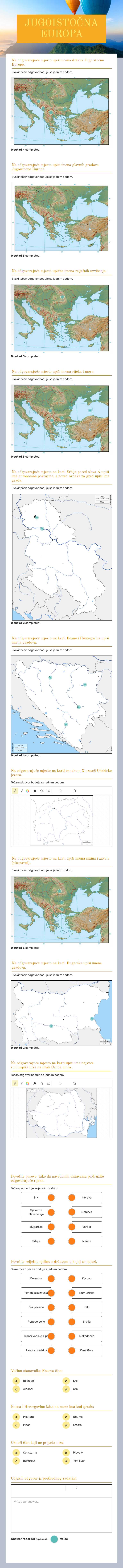 JUGOISTOČNA EUROPA Grade 7 worksheet preview