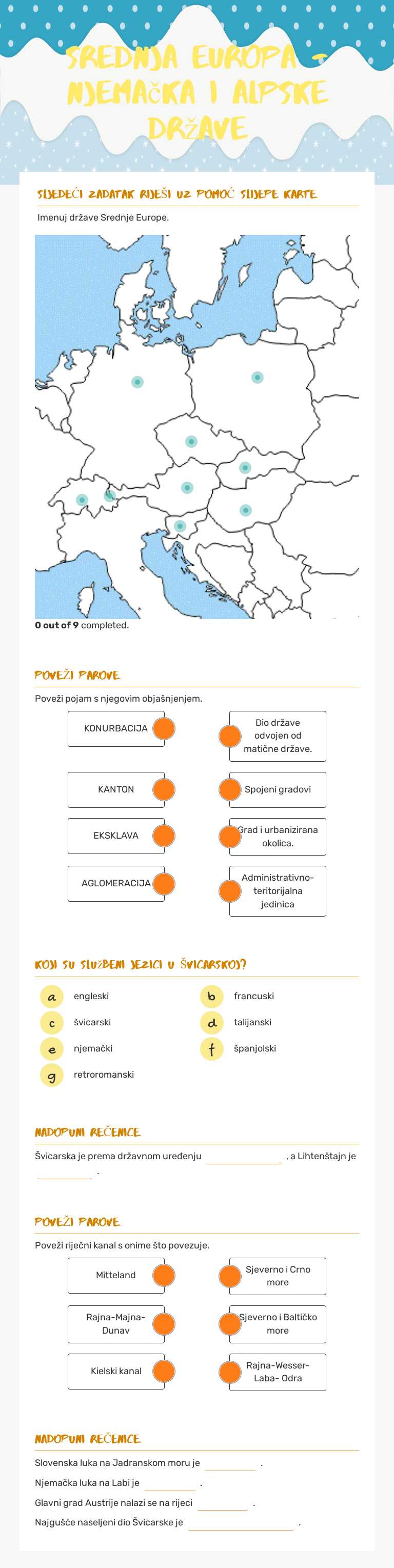 Srednja Europa - Njemačka i Alpske države worksheet preview image