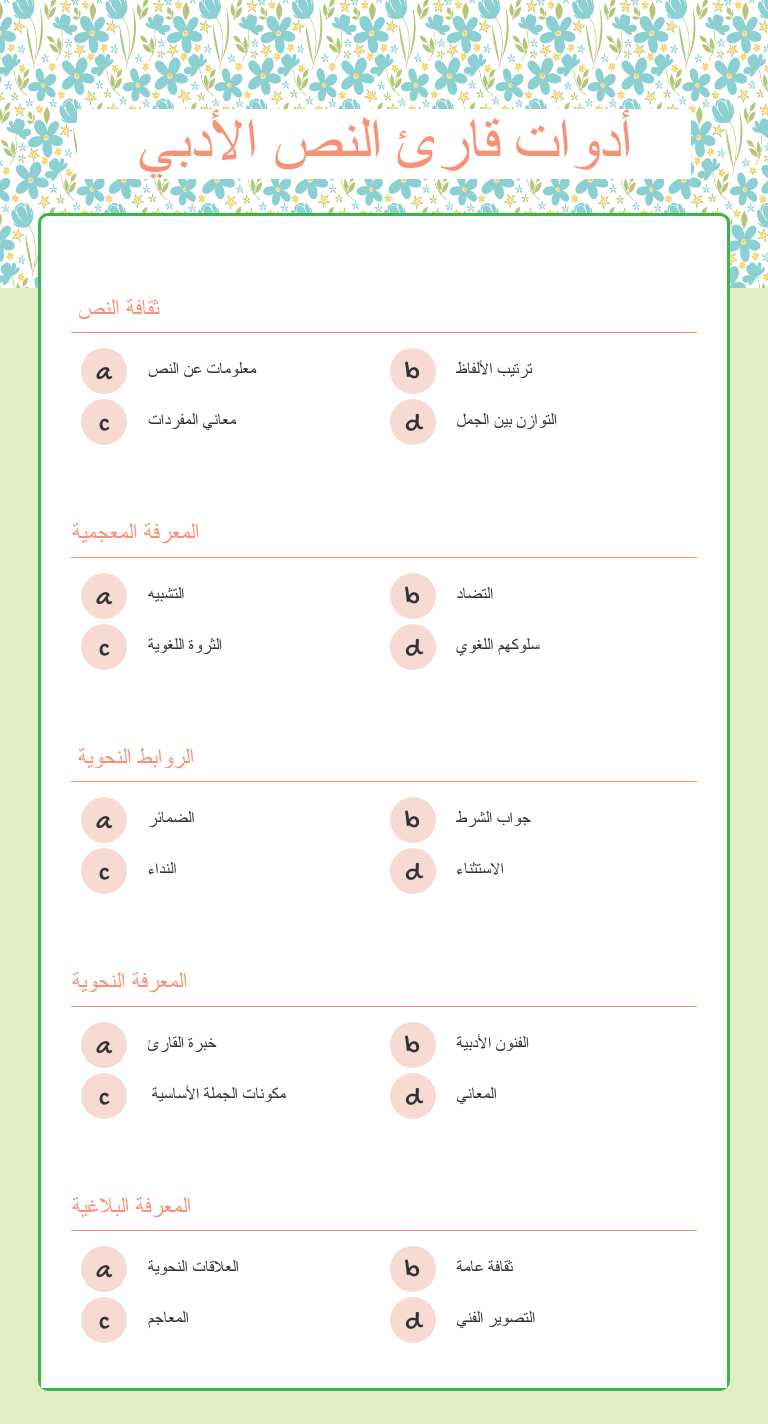 أدوات قارئ النص الأدبي Grade 10 worksheet preview
