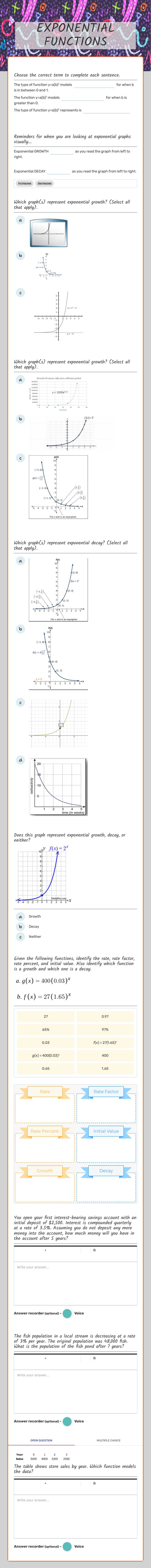 EXPONENTIAL FUNCTIONS worksheet preview image