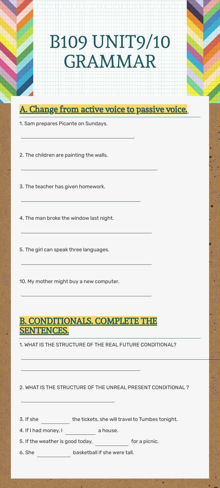 B109 UNIT9/10 GRAMMAR Other worksheet preview