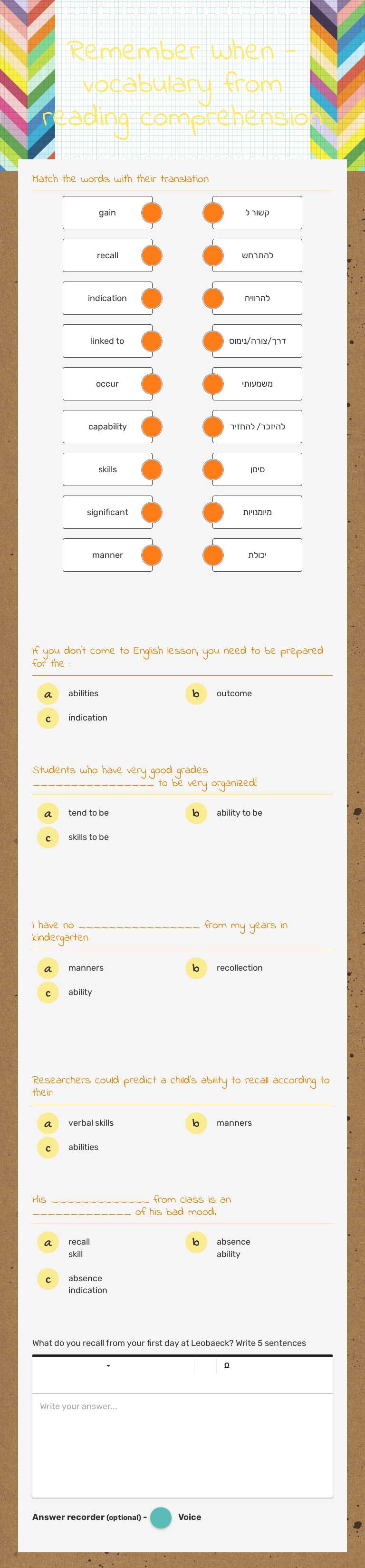 Remember When - vocabulary from reading comprehension Grade 12 worksheet preview