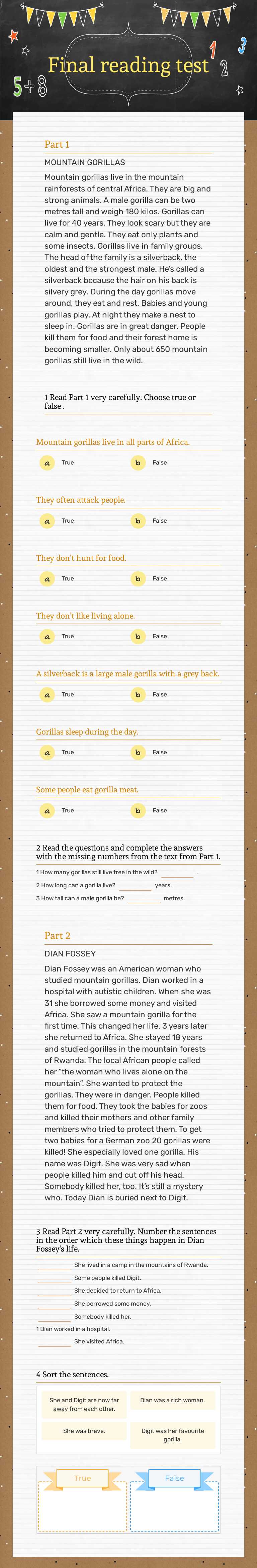 Final reading test worksheet preview image