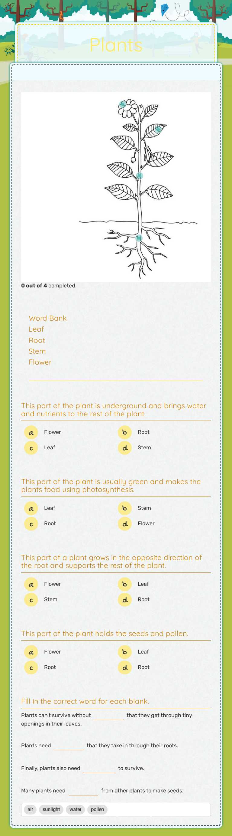Plants worksheet preview image