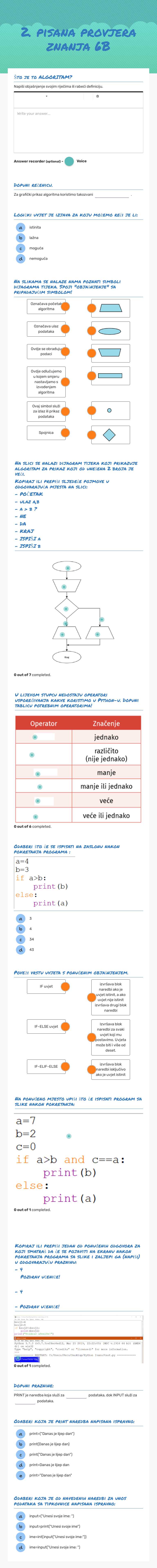 2. pisana provjera znanja 6B Grade 6 worksheet preview