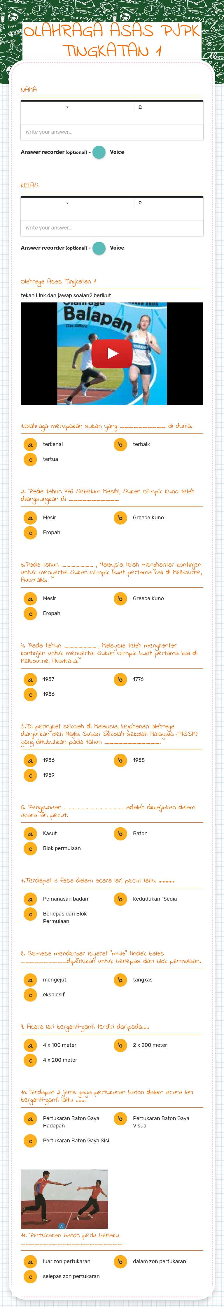 OLAHRAGA ASAS PJPK TINGKATAN 1 worksheet preview image