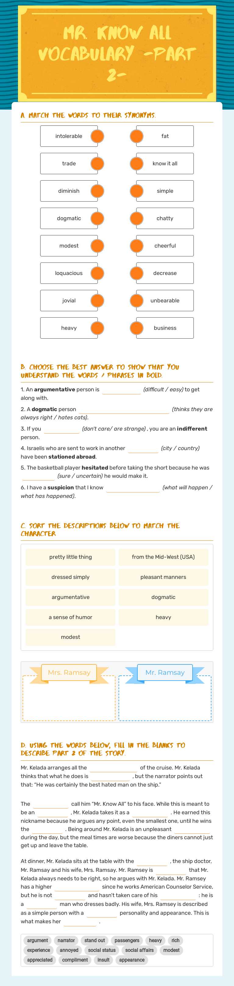 Mr. Know All
Vocabulary
-Part 2- Grade 10 worksheet preview