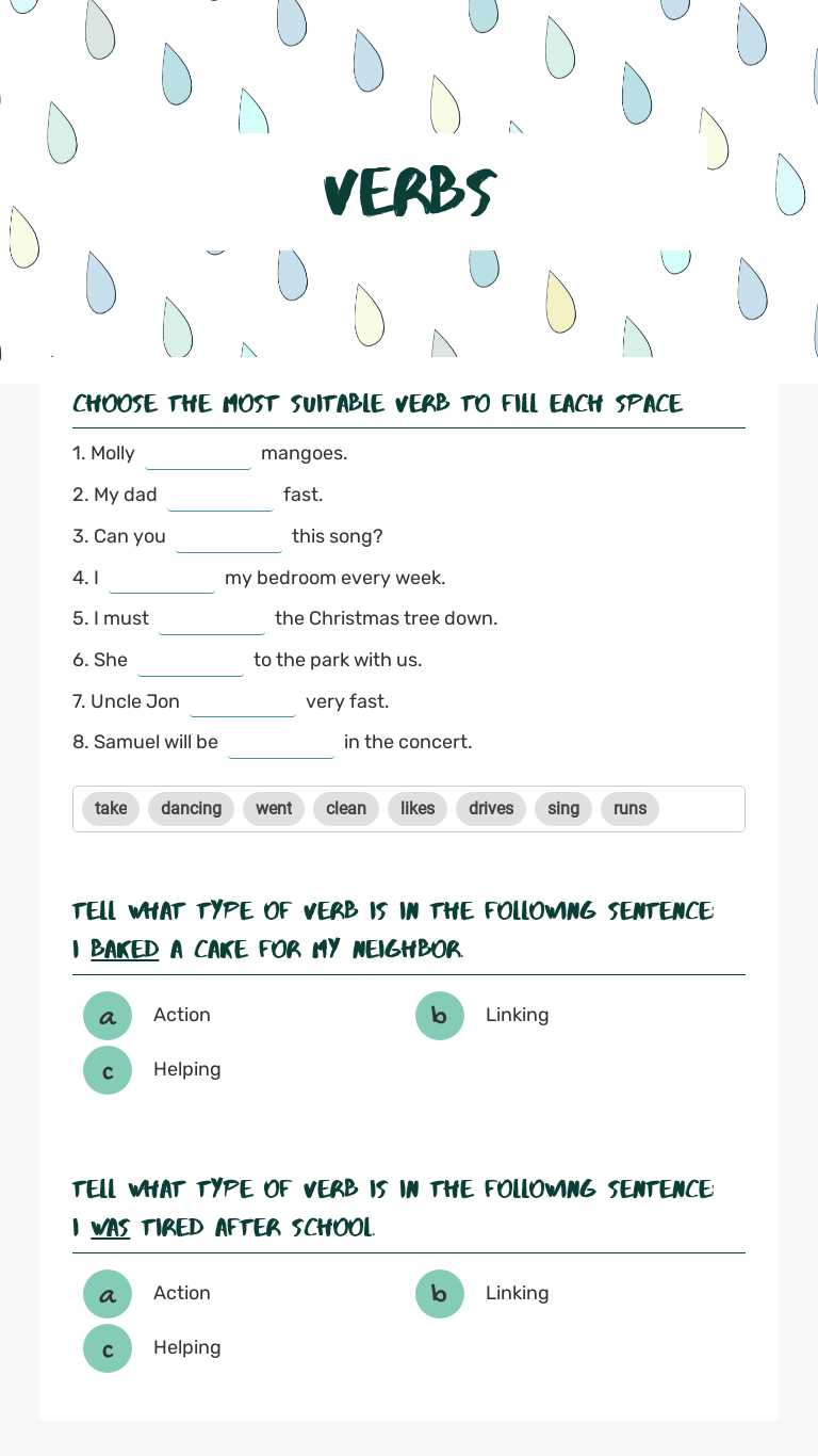 Verbs worksheet preview image