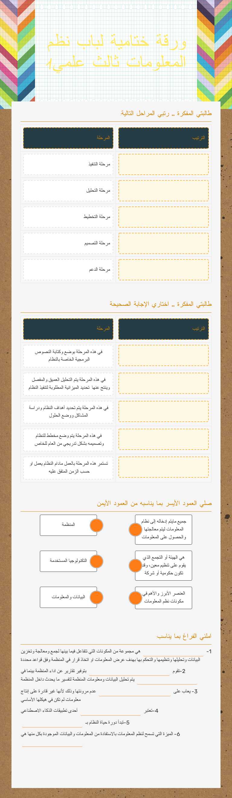 ورقة ختامية لباب نظم المعلومات ثالث علمي1 worksheet preview image