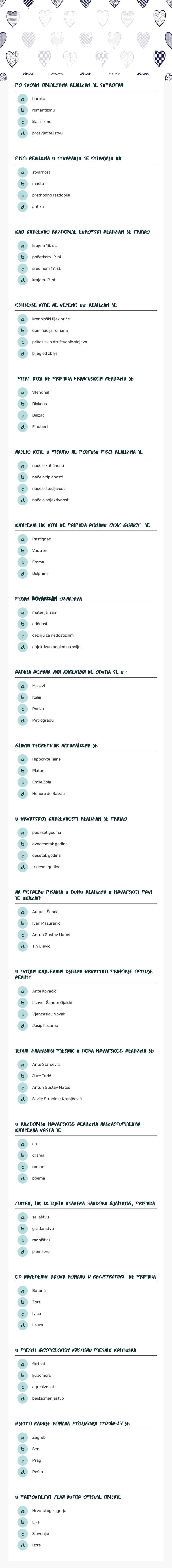 Realizam u europskoj i hrvatskoj književnosti Grade 11 worksheet preview