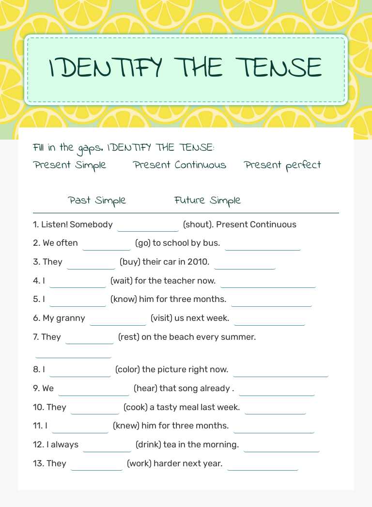IDENTIFY THE TENSE worksheet preview image