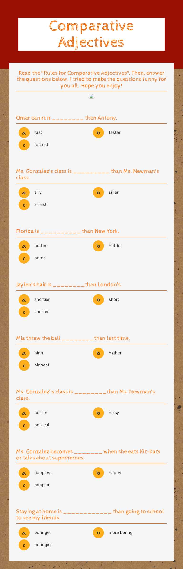 Comparative 
Adjectives worksheet preview image