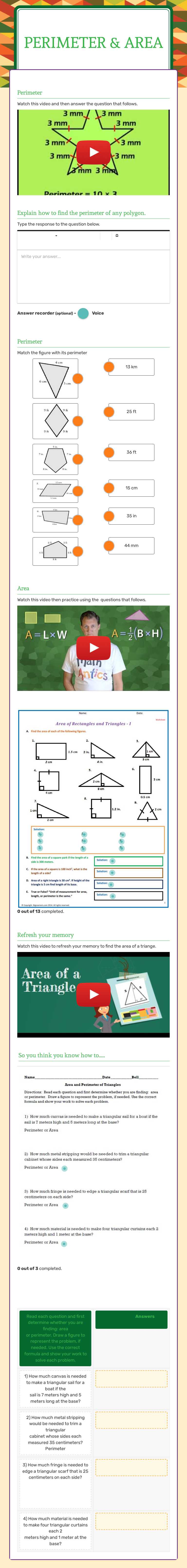 Perimeter
&
Area worksheet preview image