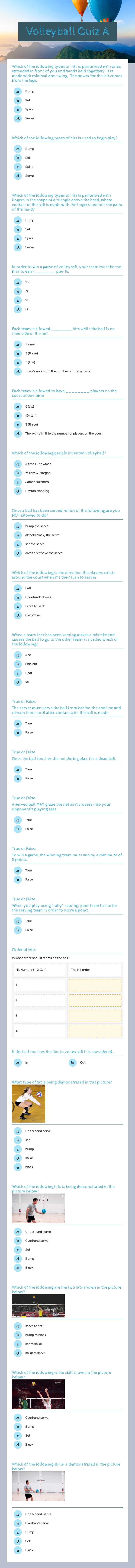 Volleyball Quiz A worksheet preview image