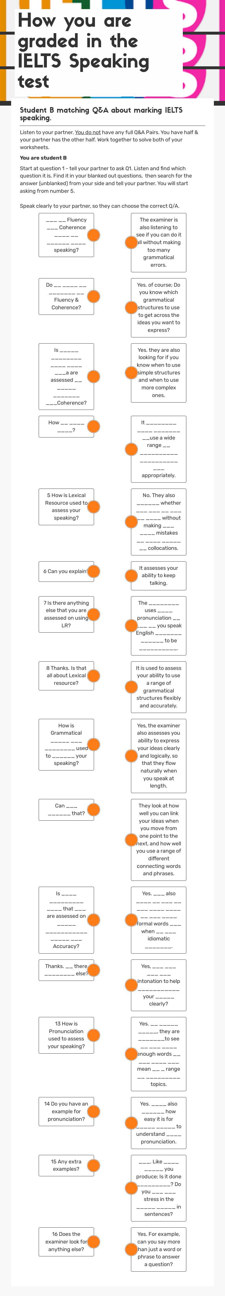 How you are graded in the IELTS Speaking test worksheet preview image