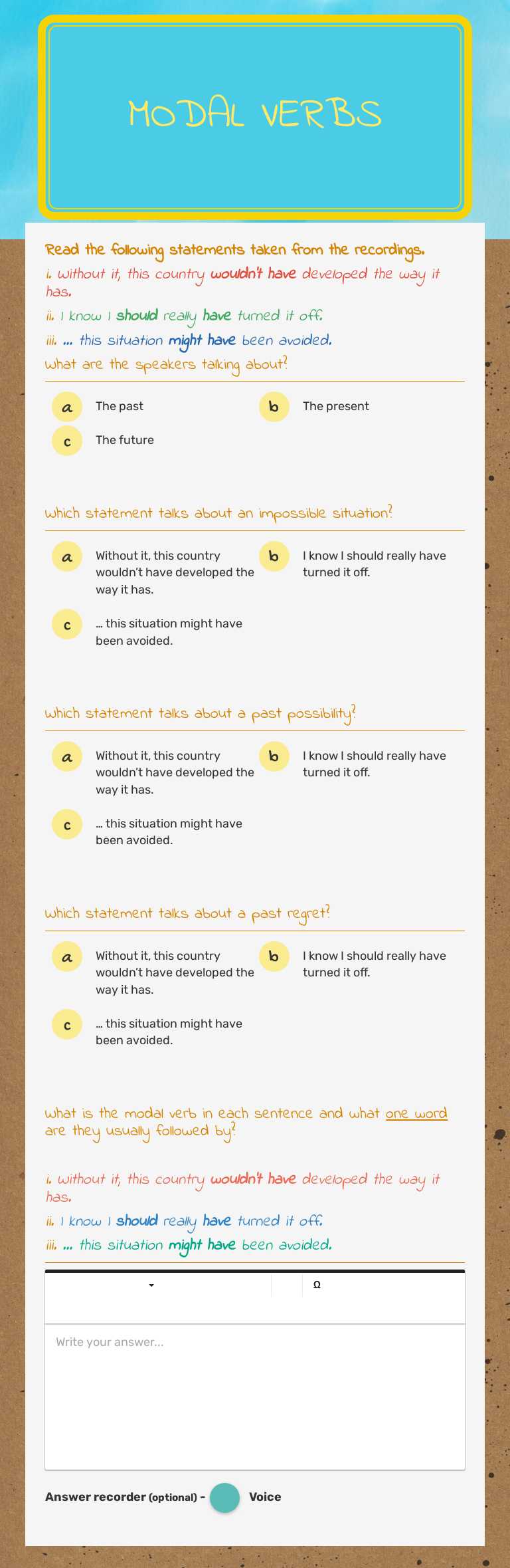 Modal verbs worksheet preview image