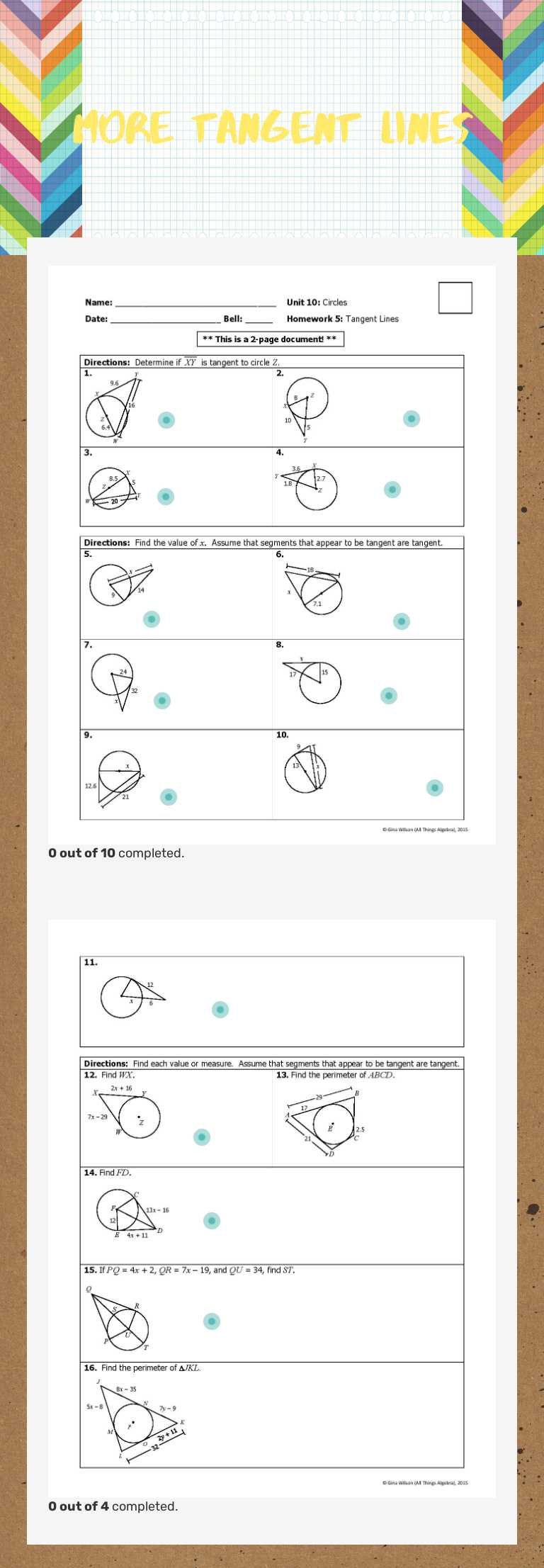 more tangent lines Grade 10 worksheet preview
