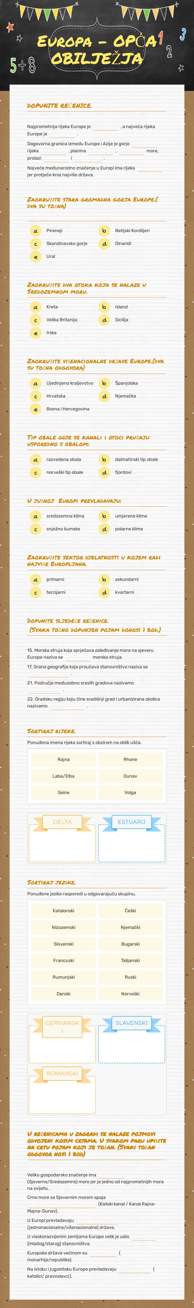 Europa - OPĆA OBILJEŽJA worksheet preview image
