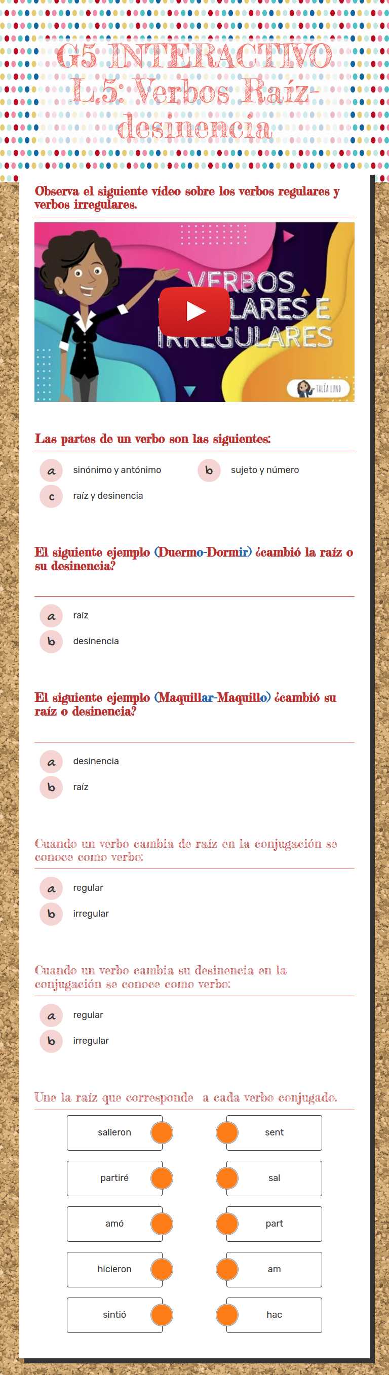 G5 INTERACTIVO L.5: Verbos Raíz-desinencia Grade 5 worksheet preview