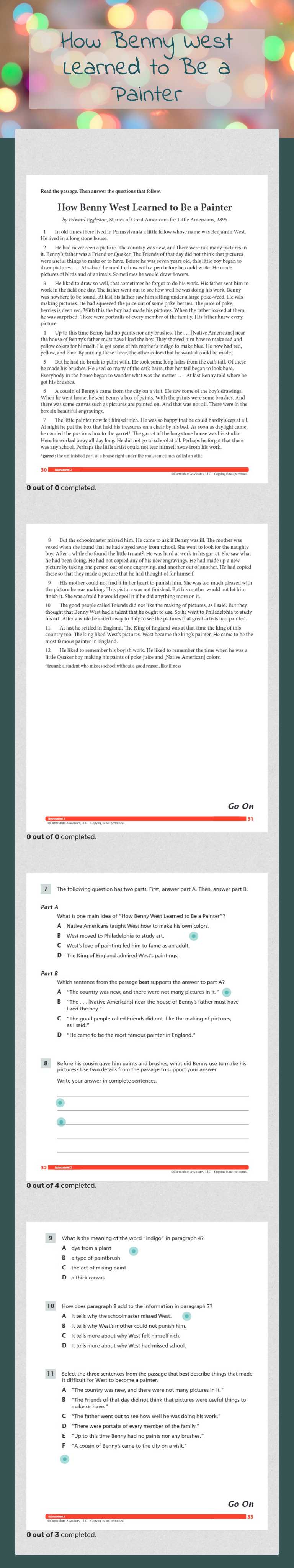 How Benny West Learned to Be a Painter worksheet preview image