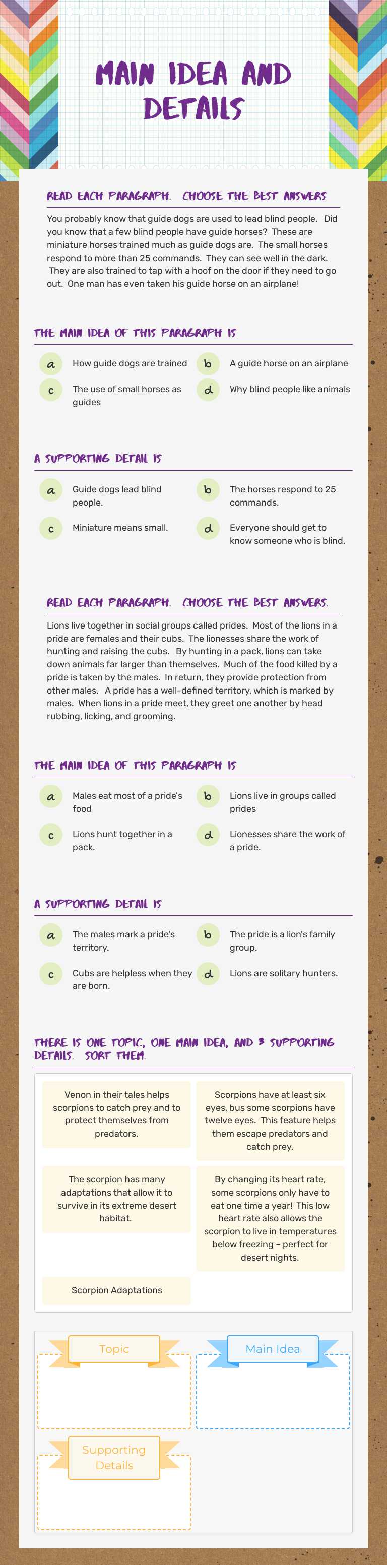main idea and details Grade 5 worksheet preview