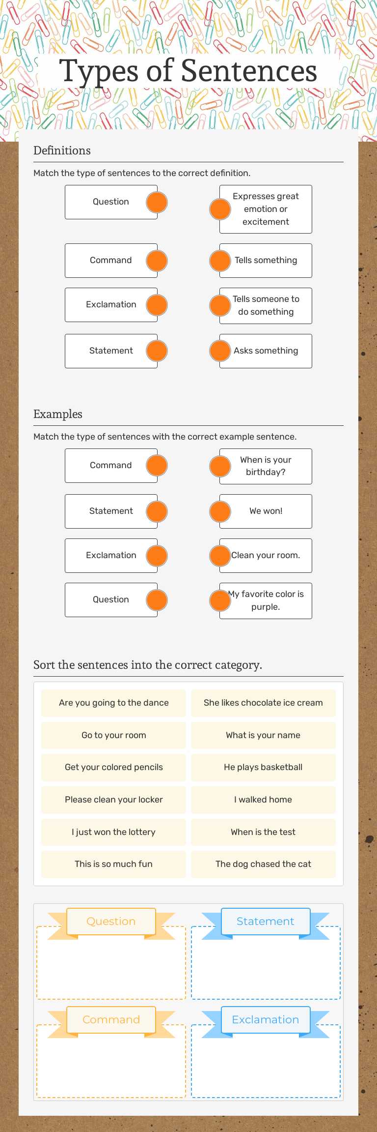 Types of Sentences worksheet preview image