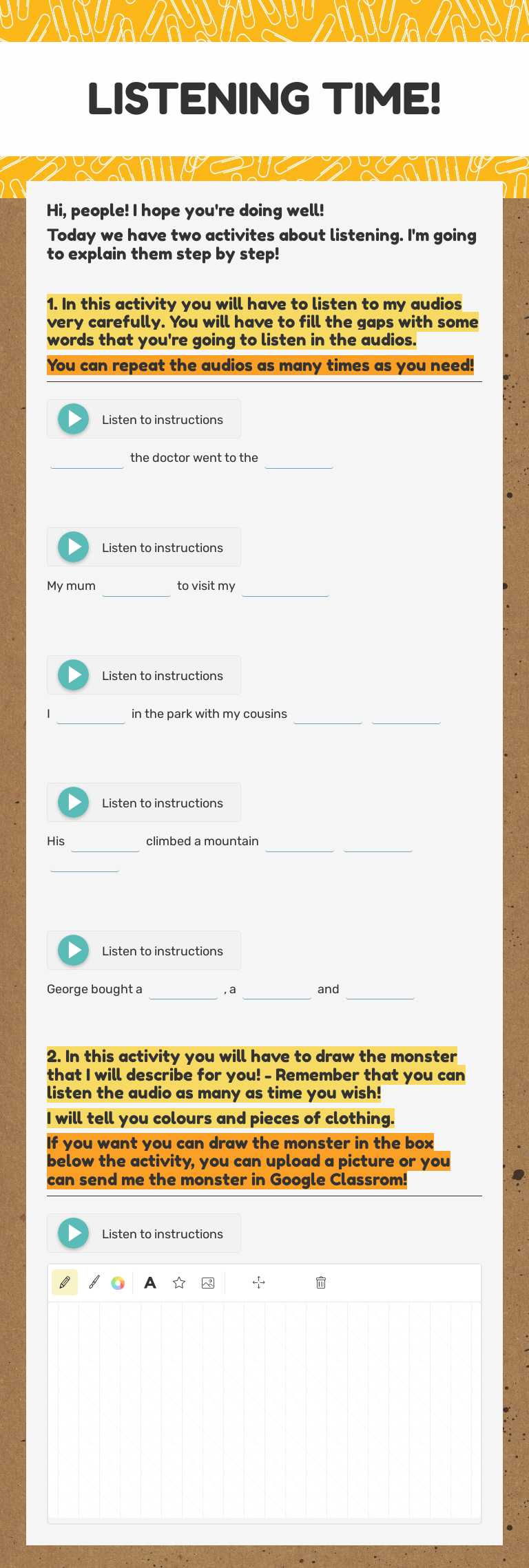 LISTENING TIME! Preschool worksheet preview