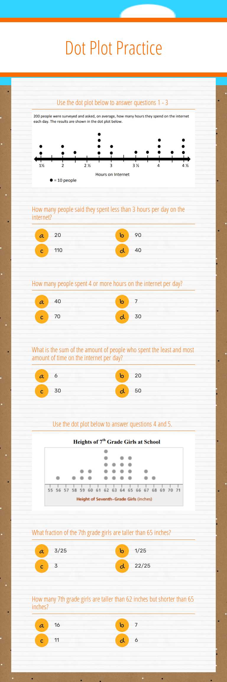 Dot Plot Practice worksheet preview image
