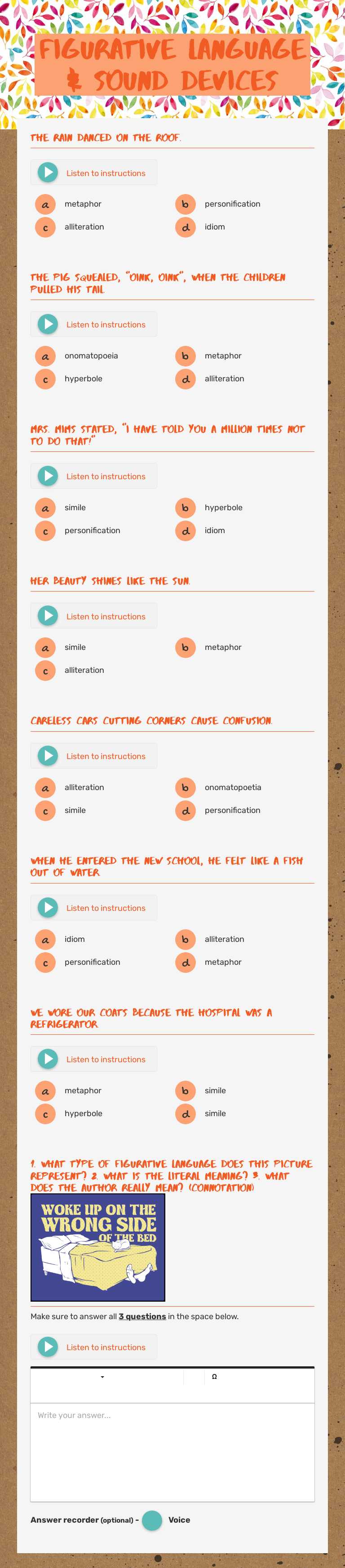Figurative LanguAGE & Sound Devices worksheet preview image