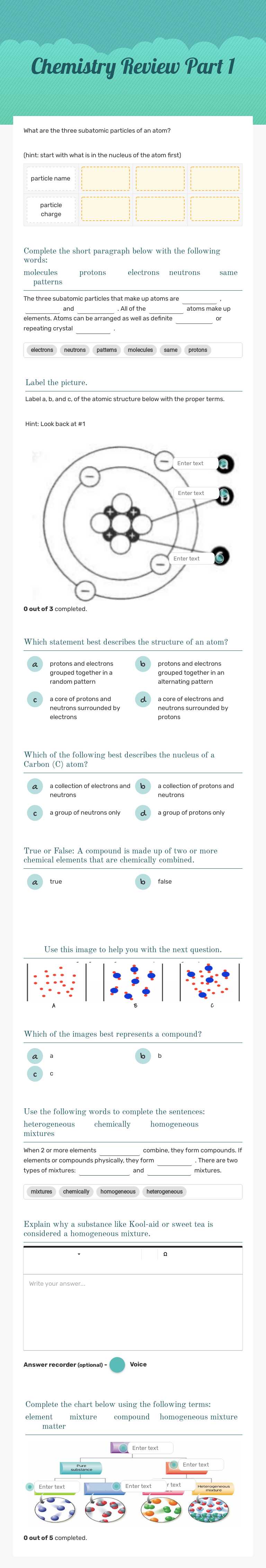 Chemistry Review Part 1 worksheet preview image