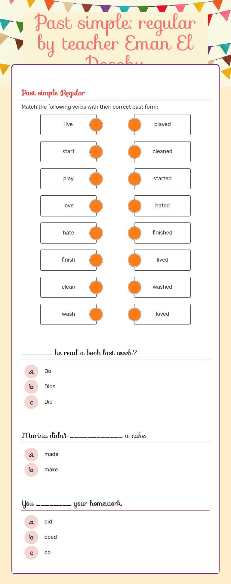 Past simple: regular by teacher Eman El Dosoky worksheet preview image