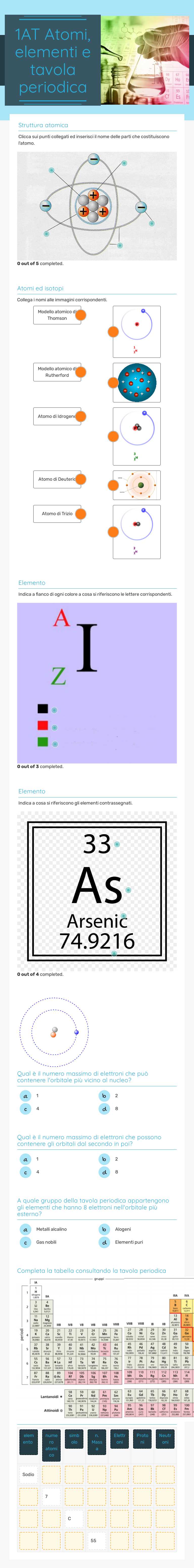 1AT Atomi, elementi e tavola periodica worksheet preview image