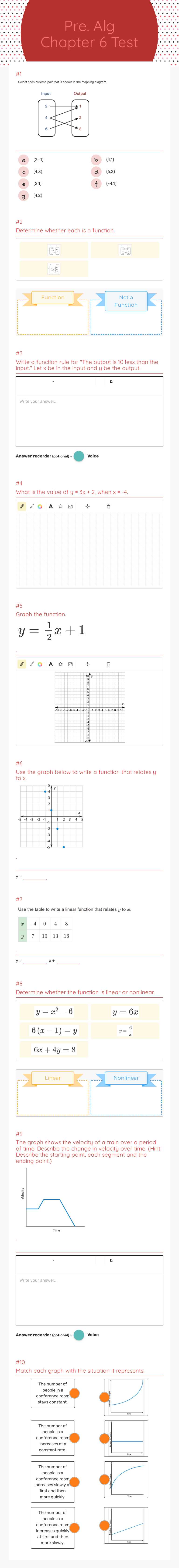Pre. Alg Chapter 6 Test Grade 8 worksheet preview