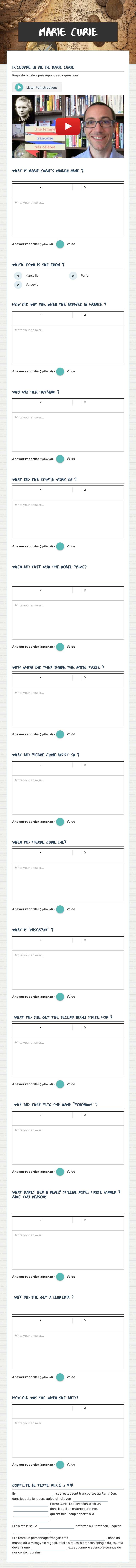 Marie Curie worksheet preview image