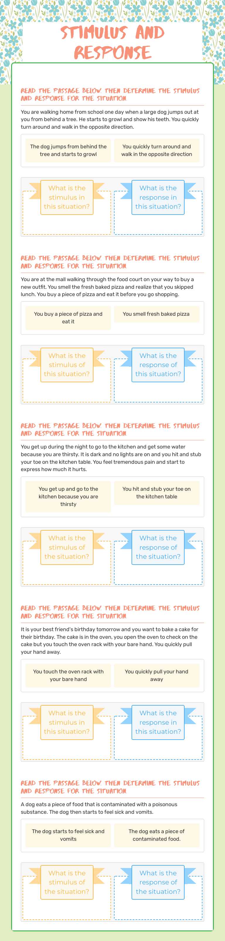 Stimulus and response Grade 7 worksheet preview